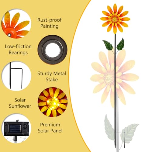 Viveta Solar Sunflower Wind Spinner,Metal Wind Sculpture - color: Sunflower-solar