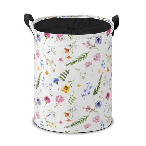 Beautiful Summer Floral Laundry Hamper Basket,Watercolor Field Wild Flowers Collapsible Portable Laundry Bag, Storage Bins Toys Storage Gifts Basket, Bedroom Home Nursery Decor for Baby Girl Women - color: Beautiful Summer Floral