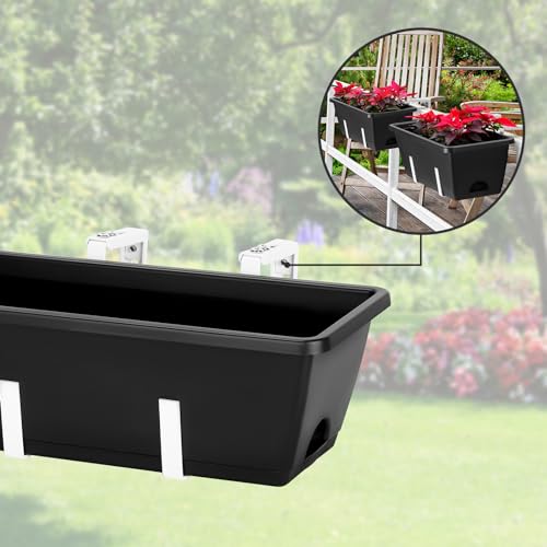 Railing Planter Box 4 Pack Window Boxes Planters with Flower Box Brackets - color: Black+white Brackets