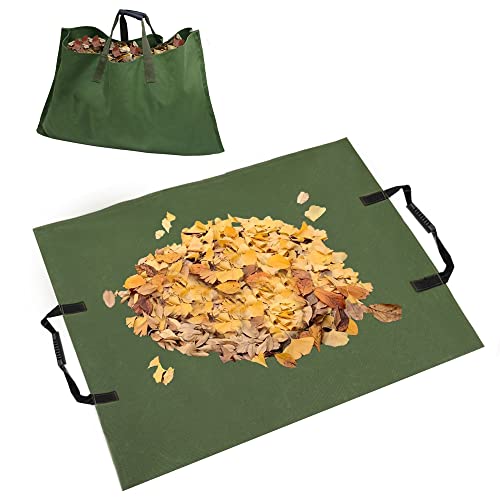 Leaf Bag for Collecting Leaves Reusable Garden Yard Waterproof 2 IN 1 Waste Bags Leaf Tarp Trash Canvas Heavy Duty Storage Lawn Container Collapsible with Handle (Green 3) - color: Green 3