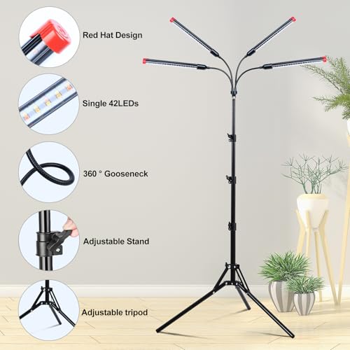 4‑Head Full Spectrum Standing Grow Light for Tall Indoor Plants - size: Stand-4Head-36W