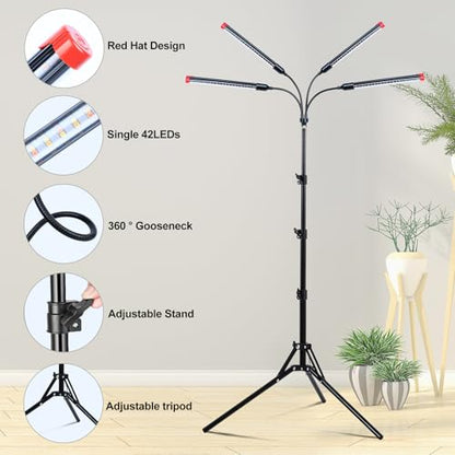 4‑Head Full Spectrum Standing Grow Light for Tall Indoor Plants - size: Stand-4Head-36W