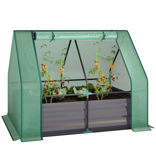 Outsunny 4 x 3ft Metal Planter Box with Mini Greenhouse, Green/Dark Gray - color: Green and Dark Gray