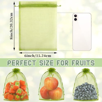 DECYOOL 120 Pcs Green Fruit Protection Bags 6x8 Drawstring Cover Bags - size: 6 x 8 Inch