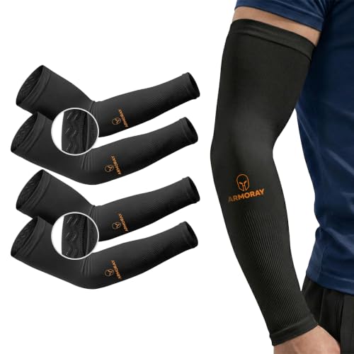 ARMORAY Arm Sleeves for Men or Women Anti Slip Basketball Golf Running Football Cycling - color: Black (2 Pair)
