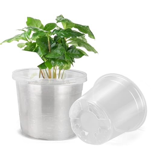 10 Inch Large Clear Nursery Pots with Drainage, 5 Pack Plastic Pots for Plants, Ideal Seedling Pots and Plant Pots for Vegetables, Orchids, Aloe, Indoor Outdoor Use (10 inch-5 Pack) - size: 10 inch