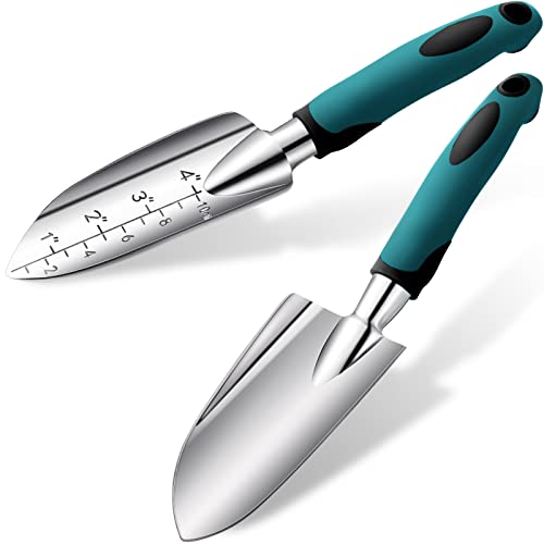 Honoson Garden Hand Trowel Transplant Trowel with Measurements Aluminum Alloy Planting Tools with Rubber Handle Small Gardening Hand Tools Shovels for Gardening Cultivating Transplanting Supplies - color: Blue