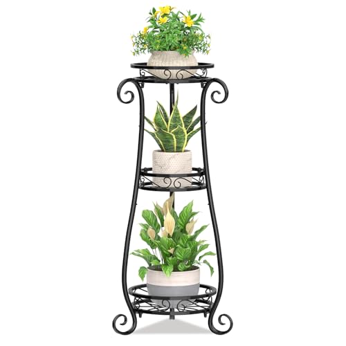 KMOTASUO 3 Tier Metal Plant Stand Tall for Indoor Outdoor Corner, Black - color: Black, size: 3 Tier
