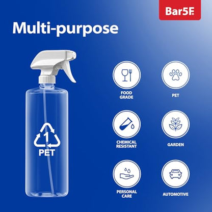Bar5F Plastic Spray Bottles with Mixor Trigger, 32 oz, Pack of 2