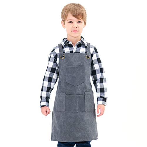 NEOVIVA Work Apron for Kid Boys with Pockets,Canvas Tool Apron for Kids - color: Frost Gray