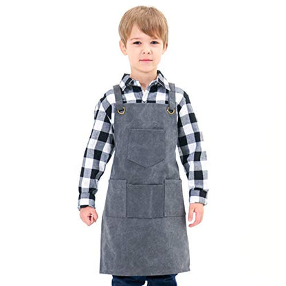 NEOVIVA Work Apron for Kid Boys with Pockets,Canvas Tool Apron for Kids - color: Frost Gray