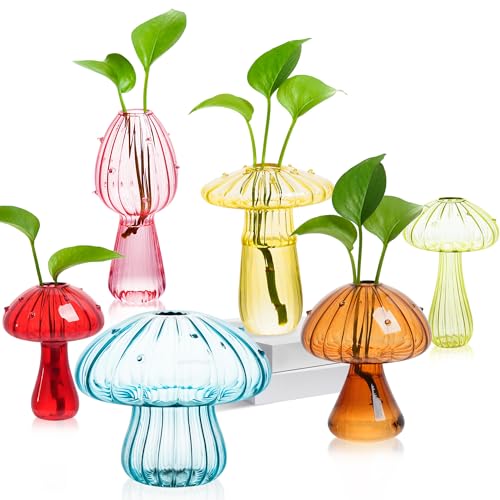Plant Propagation Station, Set of 6 Colored Glass Mushroom Vase - color: Colorful