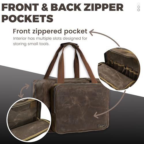 Kaaltisy 16oz Waxed Canvas Tool Bag – Robust Zipper Garden Tools Tote with 3 Compartments & Padded Handle (Grey) – Tool Organizer for Gardening Wire Cutters Goggles - color: Grey