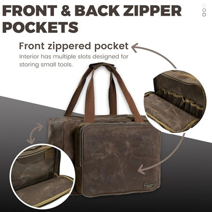 Kaaltisy 16oz Waxed Canvas Tool Bag – Robust Zipper Garden Tools Tote with 3 Compartments & Padded Handle (Grey) – Tool Organizer for Gardening Wire Cutters Goggles - color: Grey