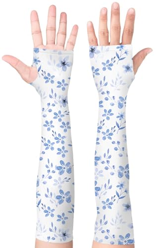 Gardening Sleeves for Women UV Sun Protection with Thumb Hole Anti-Scratch - color: Blue Floral