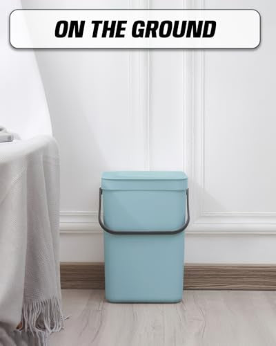 3.2 Gallons Kitchen Compost Bin, Hanging Trash Can with Lid 12L/Blue - color: BLUE, size: 12 L / 3.2 Gal - Lid