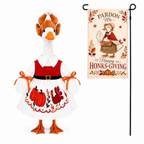 Thanksgiving Porch Goose Outfit, Turkey Goose Costume with Fall Garden Flag - color: Thanksgiving Dress
