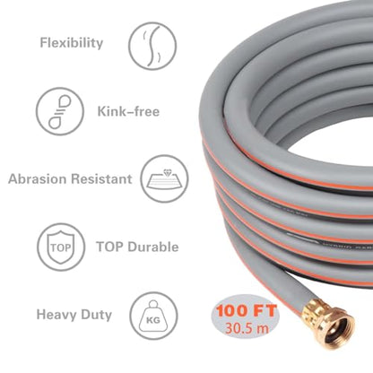Garden Hose 100 ft 5/8, Rubber Water Hose Heavy Duty - size: 100ft