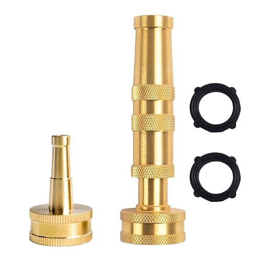 Hourleey 4" Adjustable Twist Hose Nozzle, 2" Heavy-Duty Brass 3/4" GHT Hose Nozzle Jet with 2 Garden Hose Rubber Washers (Nozzle Twist and Nozzle Jet) - size: 4 Inch Nozzle Twist and 2 Inch Nozzle Jet