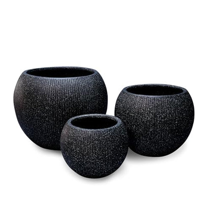 Marlo Fiberstone Round Planter, Ribbed Finishes (M, Black) - color: Ribbed Black, size: 16.9"D x 13.4"H