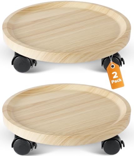 2 Pack Plant Caddy With Wheels, 12" Wood Rolling Plant Stand with 360° Lockable Wheels, Plant Stands Outdoor for Large Plants, Flower Cart Plant Dolly Plant Caster for Heavy Objects, Natural - color: 12inch-Natural