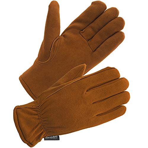 SKYDEER 3M Thinsulate Thermal Winter Work Gloves with Windproof Premium Genuine Deerskin Suede Leather (Unisex SD8671T) - color: Brown Deerskin Suede, size: Large