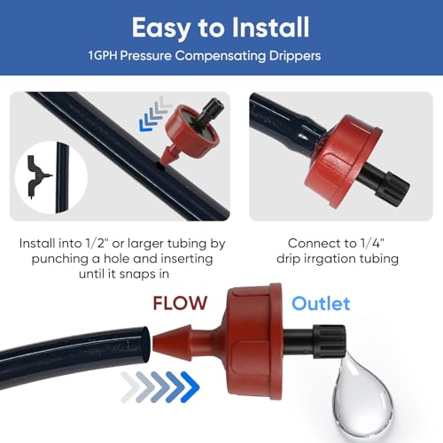 1 GPH Pressure Compensating Drippers for Irrigation System,50 Pack - size: 1 GPH 50PCS
