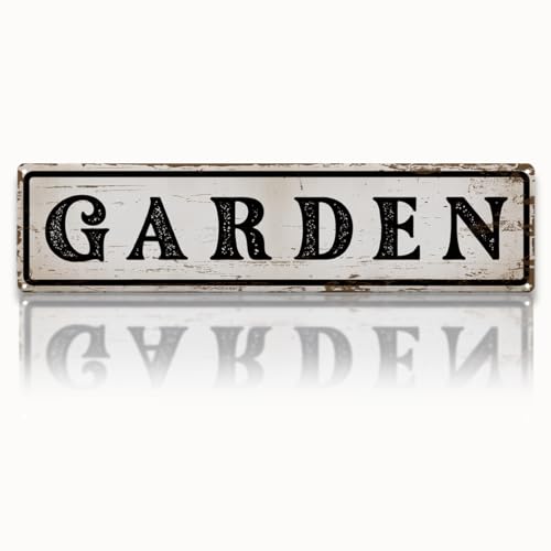 Garden Metal Tin Sign, Vintage Farmhouse Decor, Rustic Garden Wall Art, for Yard Fence Door Porch, Indoor Outdoor Decoration, 15.7 x 3.9 Inches - color: Garden 07