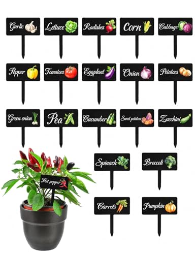 20Pcs Vegetable Plant Labels, 20 Styles Acrylic Garden Stakes Tags - color: Black, size: 2.7 x 4 in