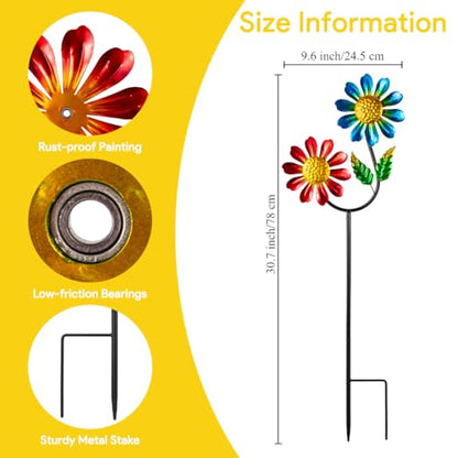 Viveta 2 Pack Flower Wind Spinners, Metal Wind Sculptures - color: Colorful Flower