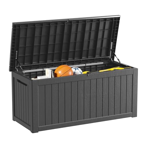 270 Gallon Outdoor Storage Box Patio Deck Box Waterproof, Resin Lockable Outside Large Storage Bin for Pool Cushion Furniture, Garden Tools UV-Resistant, Black - color: Black, size: 270 Gallon