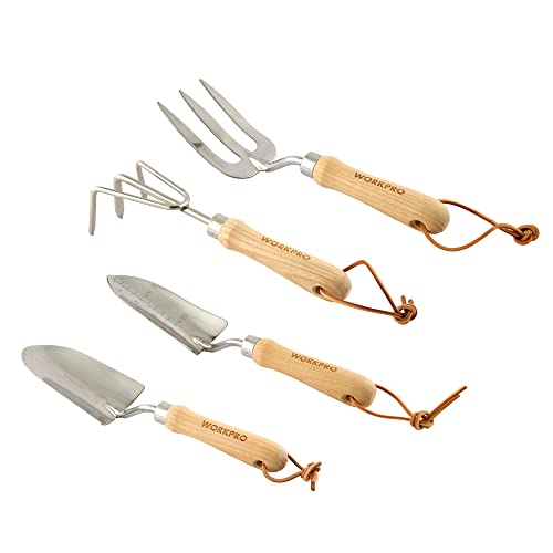 WORKPRO W005010WE 4 Piece Garden Tool Set – Heavy-Duty Stainless Steel, Includes 4 Hand Tools (1 Kit)