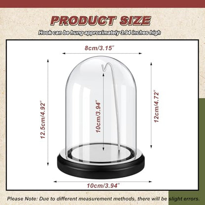 Beeveer 2 Pcs Glass Pocket Watch Display Dome 3'' x 5'' with Black Base - color: Silver Hook, size: 3" x 5", style: Dome Style
