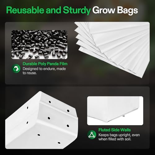 VIVOSUN 50-Pack 3 Gallon Plastic Grow Bags for Plants, Black & White - size: 3 Gallon