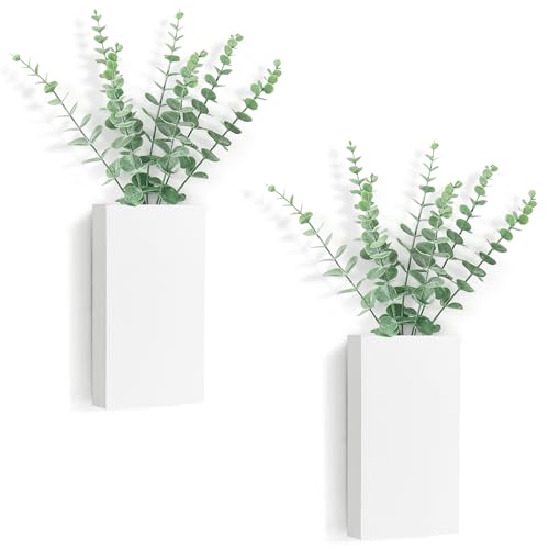 Dahey 2 PCS Wall Planter Vase with Fake Plants for Farmhouse Wall Art Decor - color: White
