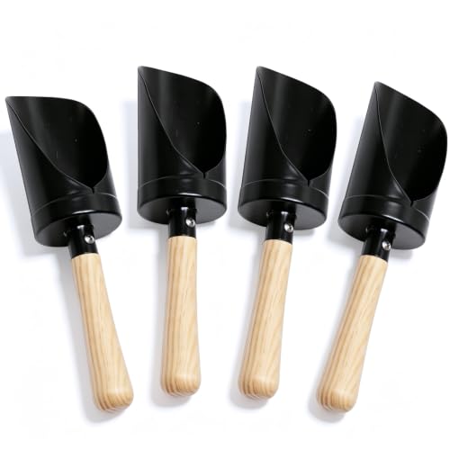 4 Pack Beach Shovels for Kids – Heavy Duty Garden & Dirt Digging Tools, Smooth Metal Scoops Head & Wooden Handle, Summer Outdoor Play Toy (Gardening, Sandbox, Camping) - color: 4pcs black sand scoop shovels