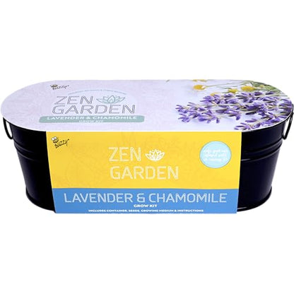 Buzzy Seeds Chamomile & Lavender Zen Grow Kit, Metal Windowsill Planter - color: Black