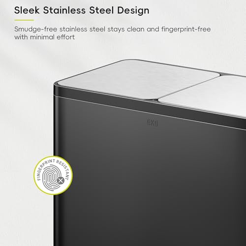 EKO EcoCasa Plus 2 x 10.6 Gal (2 x 40 L) Dual Trash Can for Kitchen, Large Stainless Steel Step-On Garbage Can, Trash and Recycle Bin Combo with Soft-Close Lids, Removable Buckets, Matte Black - color: Matte Black, size: 40L+40L