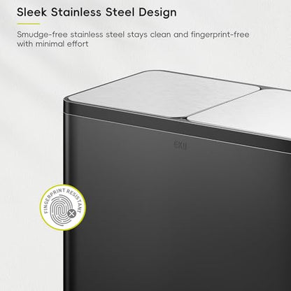 EKO EcoCasa Plus 2 x 10.6 Gal (2 x 40 L) Dual Trash Can for Kitchen, Large Stainless Steel Step-On Garbage Can, Trash and Recycle Bin Combo with Soft-Close Lids, Removable Buckets, Matte Black - color: Matte Black, size: 40L+40L