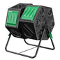 Compost Bin, 37-Gal Dual Chamber Composter Tumbler, Black Green