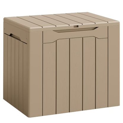 Flamaker Deck Box 30 Gallon, Waterproof Resin Small Storage Box with Lid - color: Brown, size: 30 Gallon