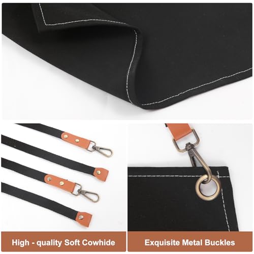 Unisex Woodworking Work Apron, 16oz Multi-Pocket Canvas Apron - color: Black