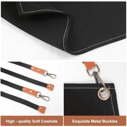 Unisex Woodworking Work Apron, 16oz Multi-Pocket Canvas Apron - color: Black