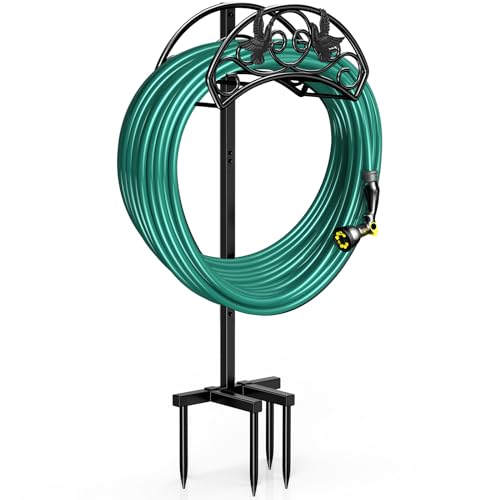 Winpull Garden Hose Holder Detachable, Heavy Duty Metal Water Hose Hanger Freestanding Hose Organizer Hose Holders for Outside (Black) - color: Black-bird