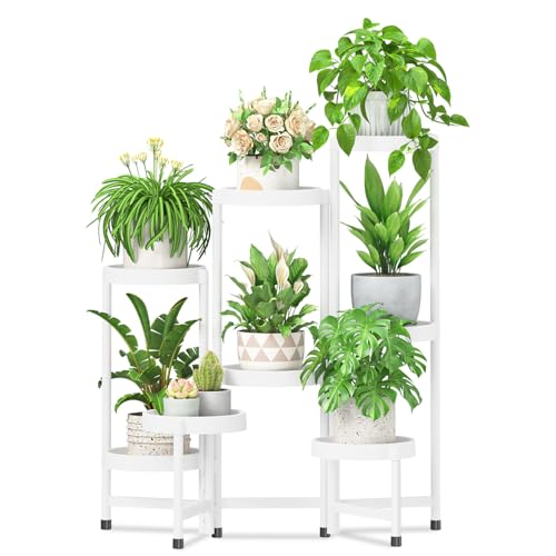 iDavosic.ly 8 Tier Folding Plant Stand Indoor Outdoor, Plastic Tray, White - color: White, size: 8 Tiers