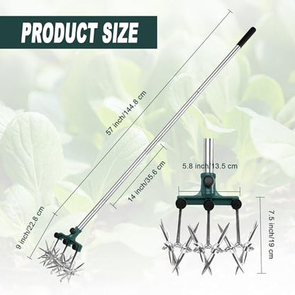 BARAYSTUS Rotary Cultivator Garden Rotary Tiller Adjustable Stainless Steel Poles Hand Tiller for Soil Mixing or Reseeding Grass Lawn Tiller Total Length 57 Inch - color: green