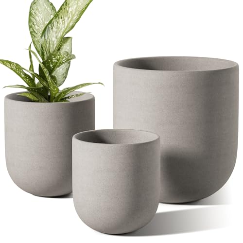 LE TAUCI 6+8+10 Inch Plant Pots Indoor, Ceramic Planters for Indoor Plants, Cylinder Pots with Drainage Hole and Plug, Planter Pots for Home Office Room Patio, Set of 3, Neutral Gray - color: Neutral Gray