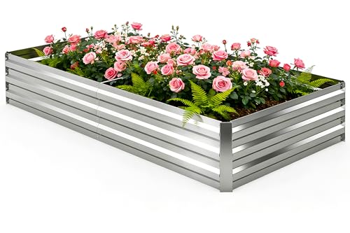 6x3x1FT Galvanized Raised Garden Bed, Metal Planter, Silver,1 Pack - size: 6x3x1FT