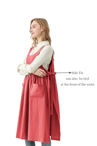 Nanxson Cotton Apron Women Split Plus Size Bib with Pockets - color: Red