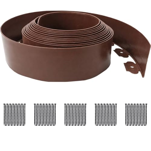 49FT Landscape Edging, 4 Inch Garden Edging Border with 75 Spikes, Flexible Lawn Edging for Trees, Landscape, Garden, Flower Beds, Lawn, Yard, Pathway, Paver Edge-Brown - color: Brown, size: 4in*49FT